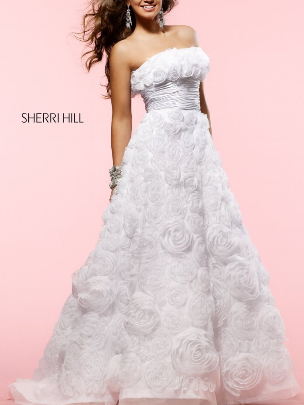 NWT Sherri Hill White Bridal Dress with 3-D Roses, size 4